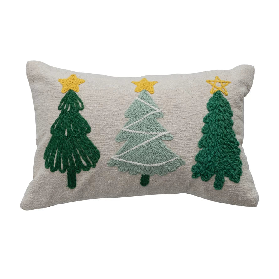 Lumbar Pillow with Tufted & Embroidered Christmas Trees