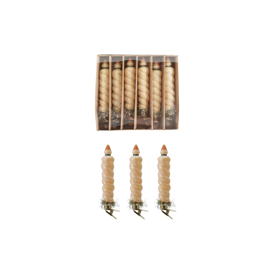 Glass Twisted Taper Candle Clip-on Ornaments, Boxed Set of 6
