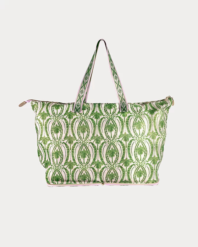 Packable Tote-Palm Stripe