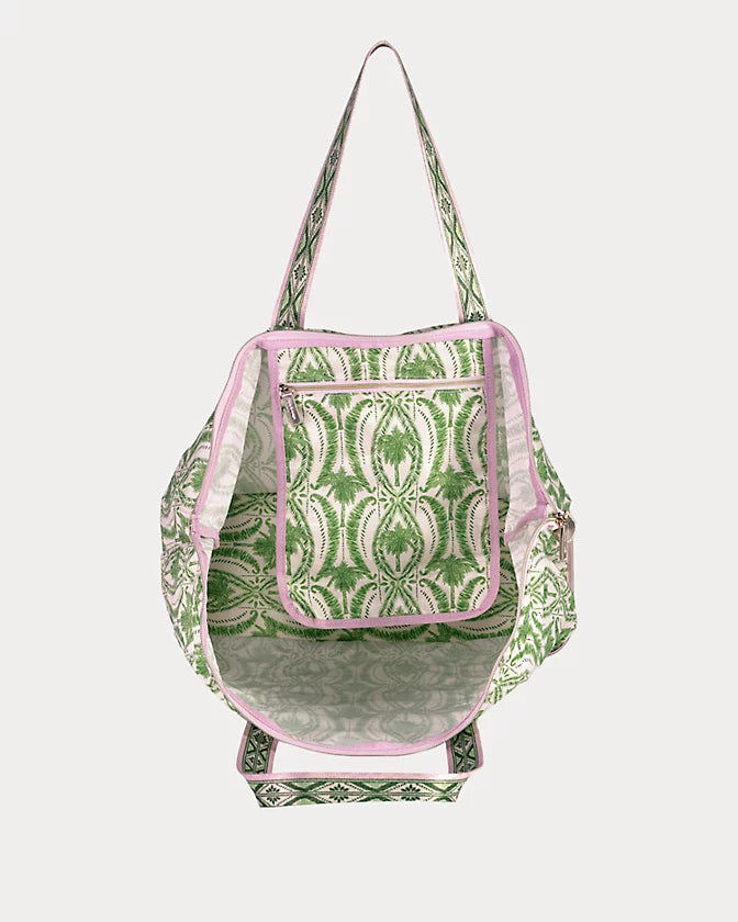 Packable Tote-Palm Stripe