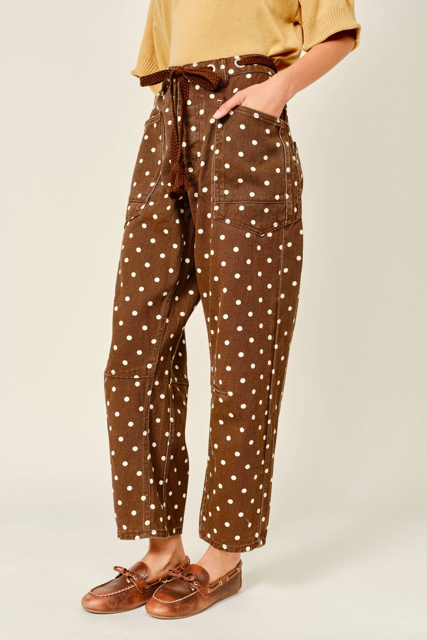 Dot Barrel Denim Pants