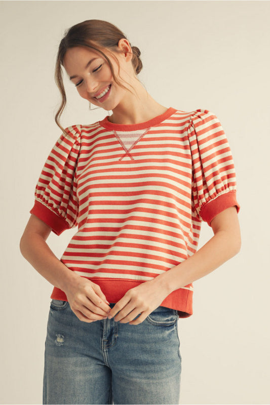 Striped Puff Sleeve Sweatshirt Savana