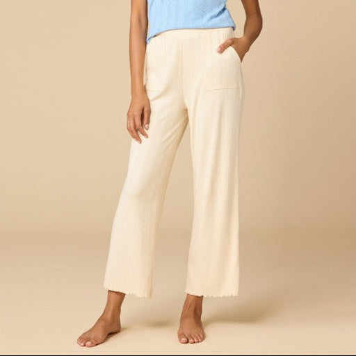 Pointelle Cropped Pant with Lettuce Edge Warm Sand
