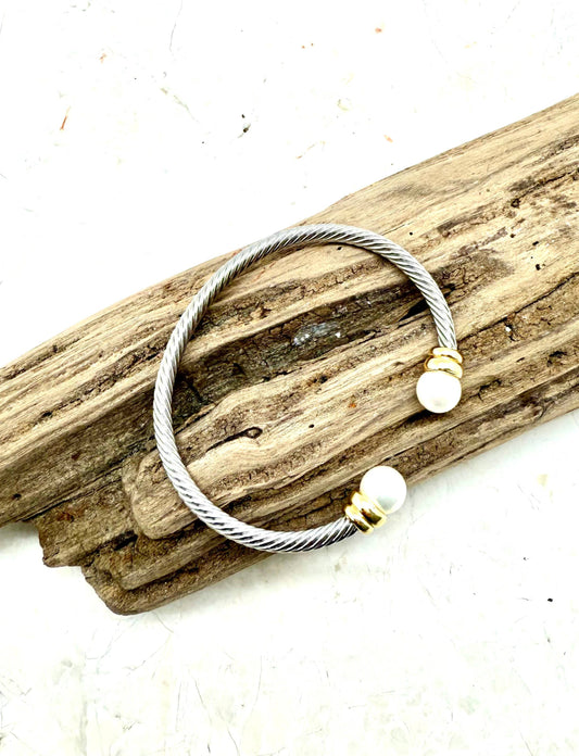 Bracelet Cuff Cable w/GlassPearl Tips w/Gold TipMulti Metal 