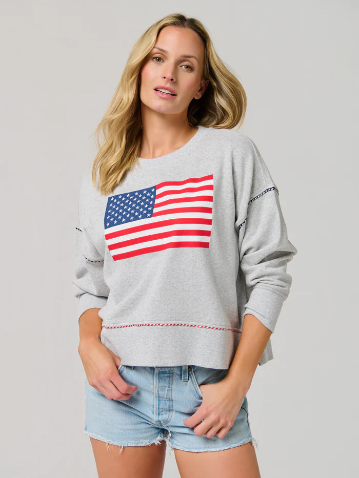 American Flag Relaxed Sweatshirt, Grey