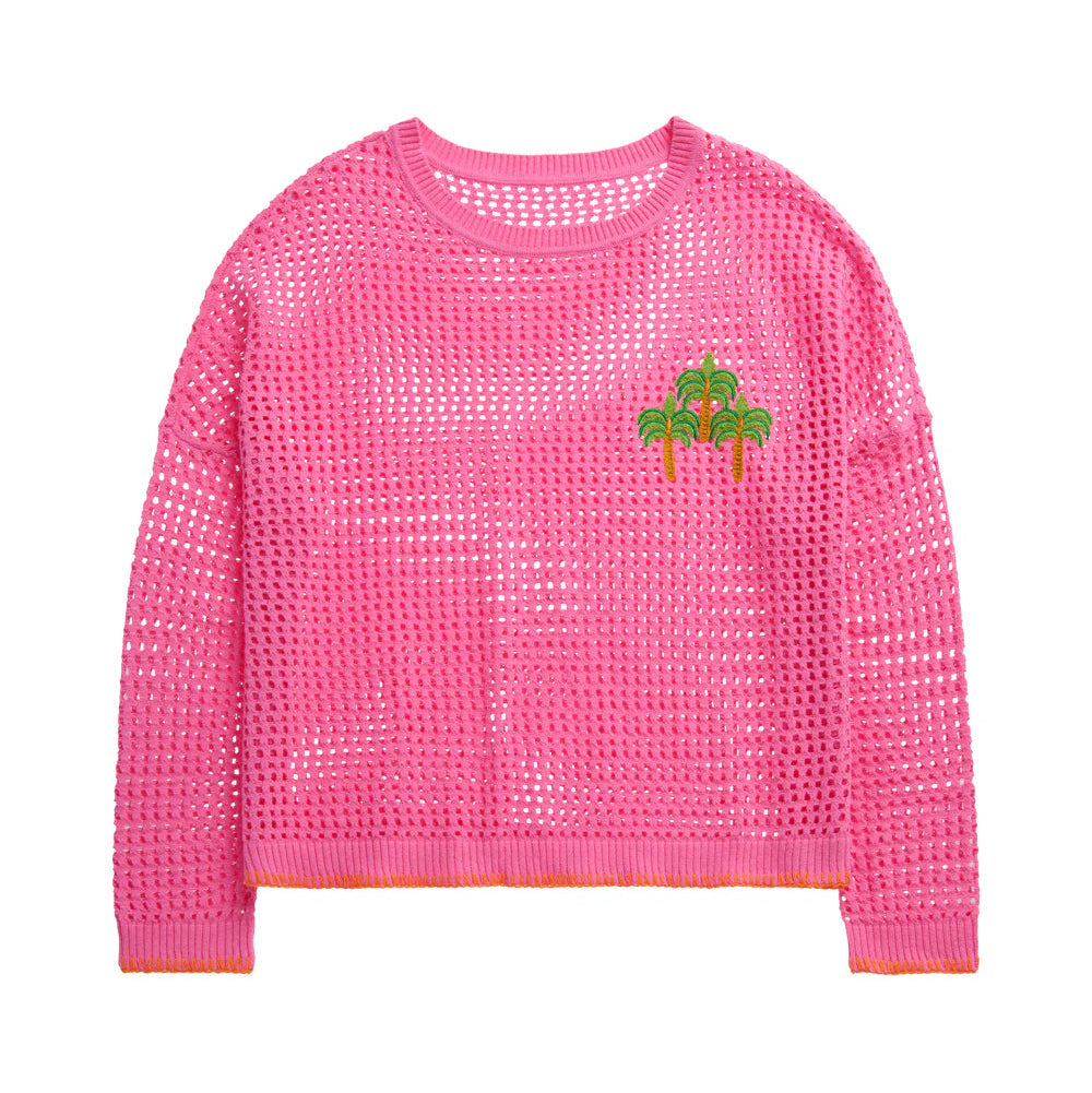 Palm Tree Mesh Sweater, Pink