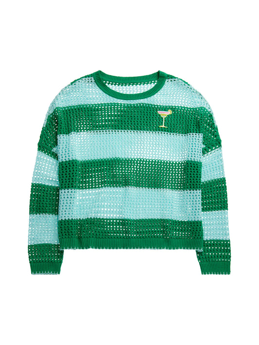 Margarita Striped Mesh Sweater, Green