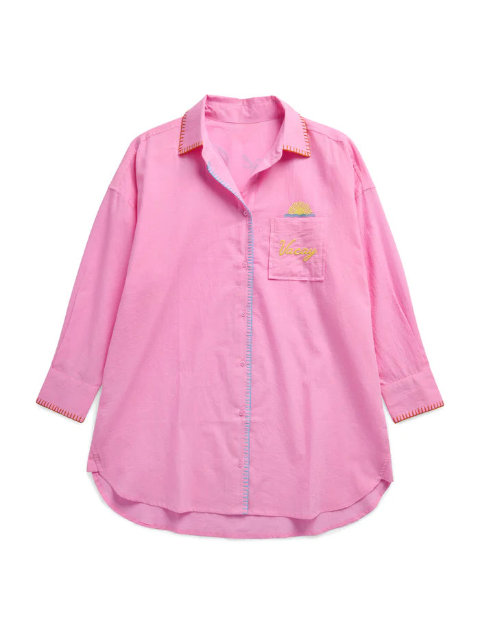 "Vacay/Out of Office" Cover-Up Shirt, Pink