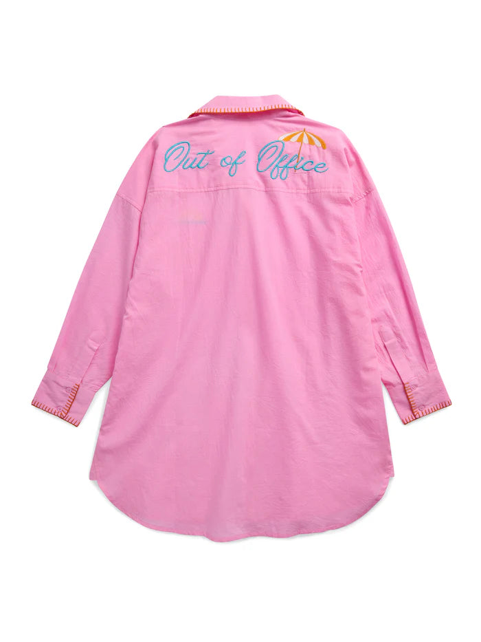 "Vacay/Out of Office" Cover-Up Shirt, Pink