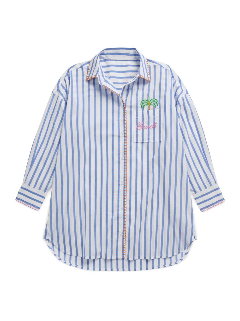 "Beach/Ocean Air, Salty Hair, Don't Care" Cover-Up Shirt, Blue