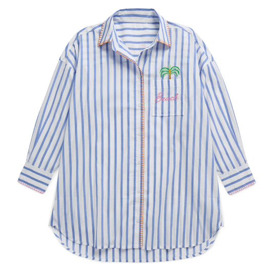 "Beach/Ocean Air, Salty Hair, Don't Care" Cover-Up Shirt, Blue