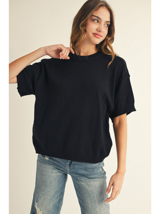 Drop Shoulder Comfy Sweater Top Black