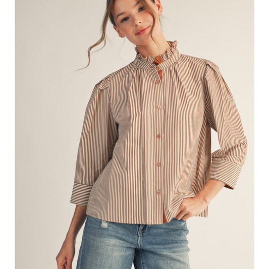 Striped Top w/ Stand-Up Collar