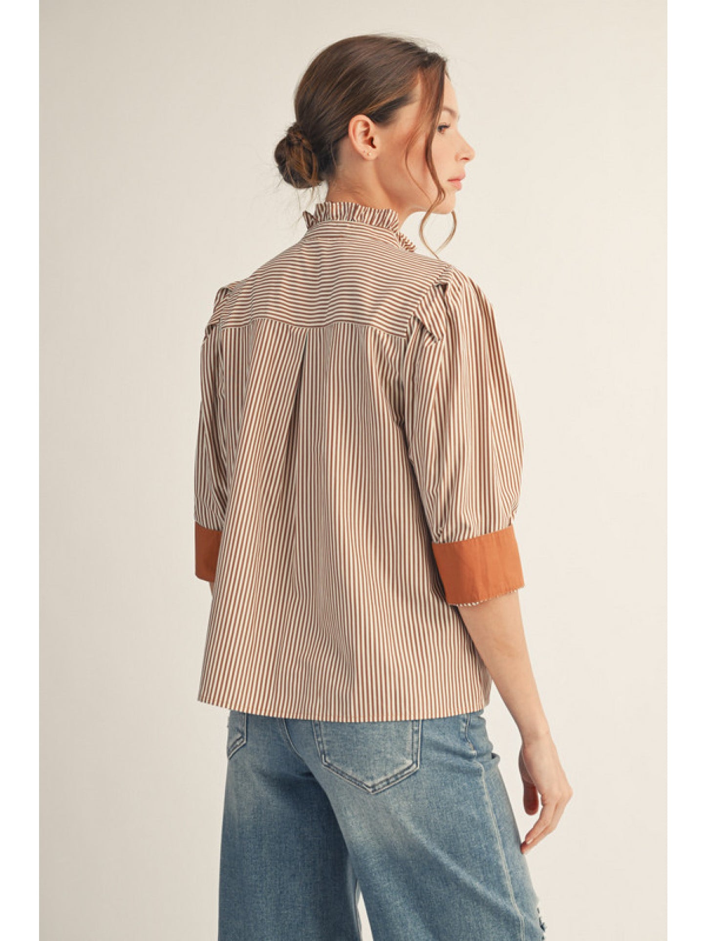 Striped Top w/ Stand-Up Collar