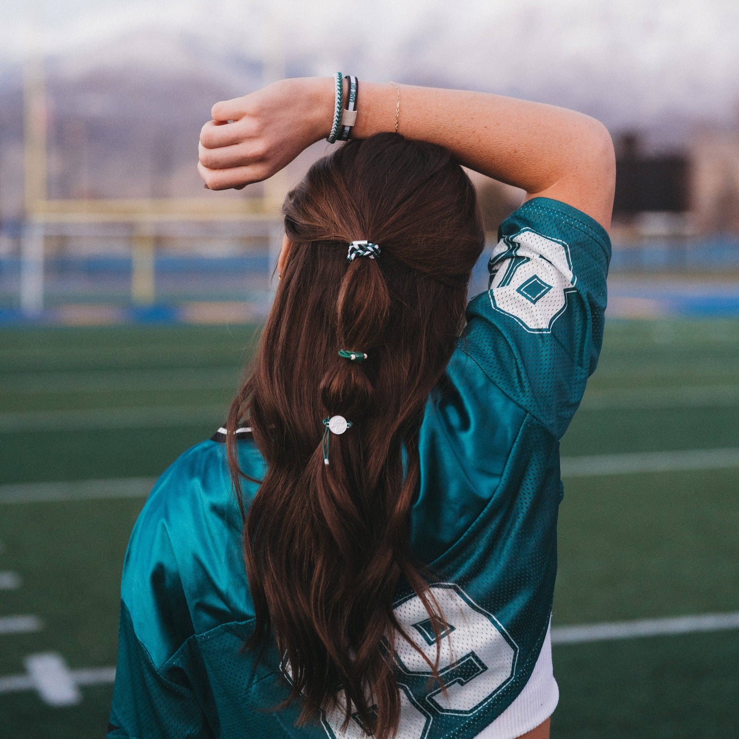 "Game Day" Green, White & Black Hair Tie Bracelets: Medium