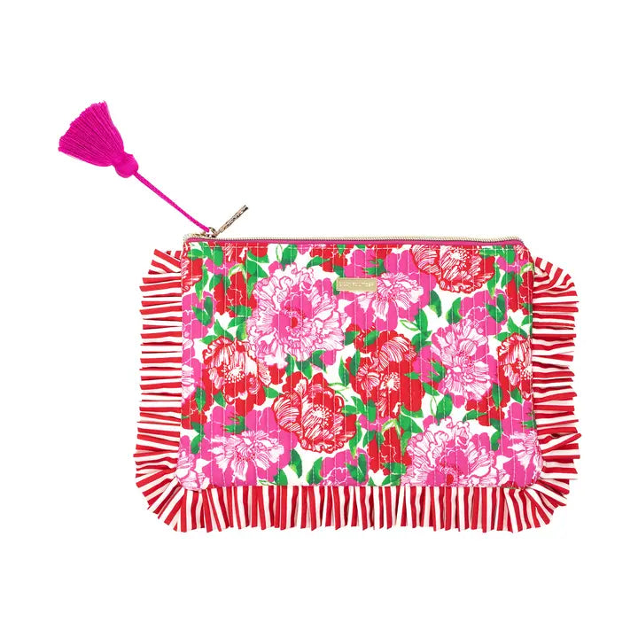 Quilted Ruffle Pouch, Maggies Bouquet