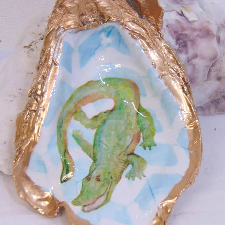 Alligator- Designer Oyster shell Jewelry Bowl Watercolor