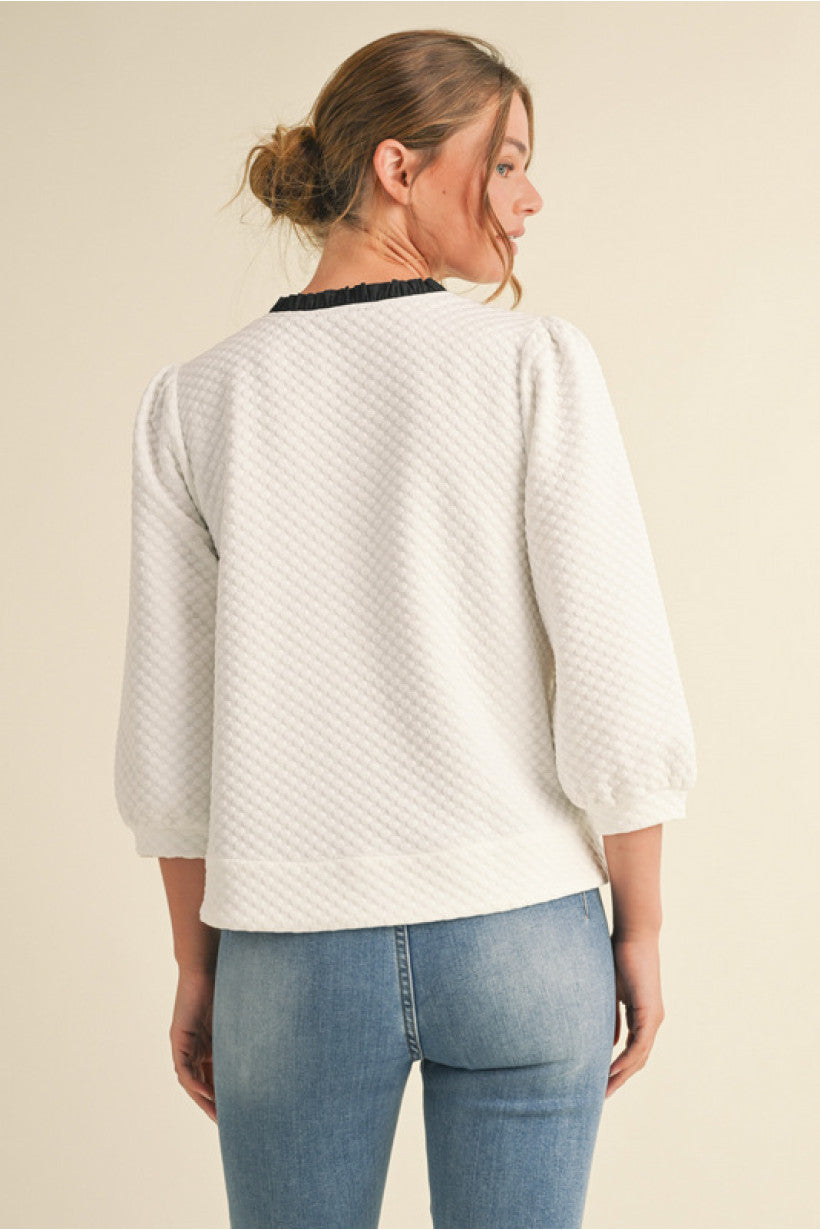 Bow Tie Textured Top- White/Black