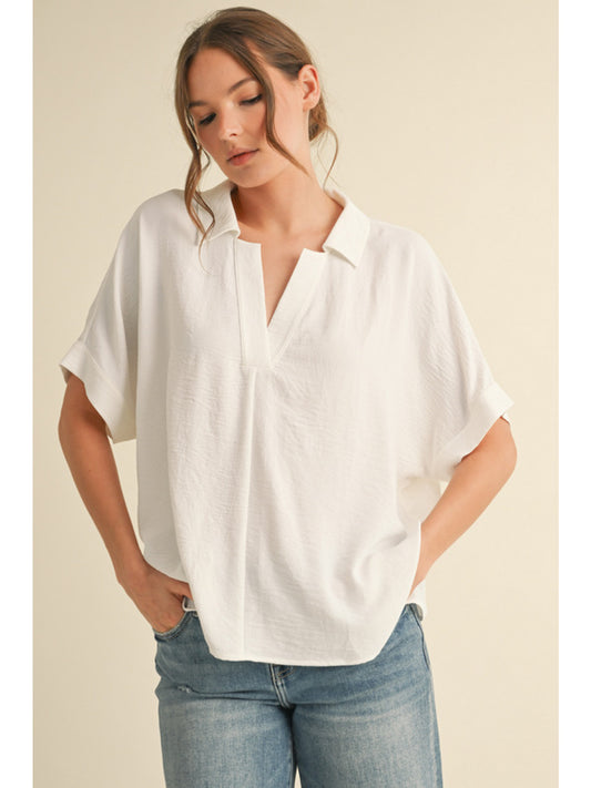 Open Collar Lightweight Top Off White