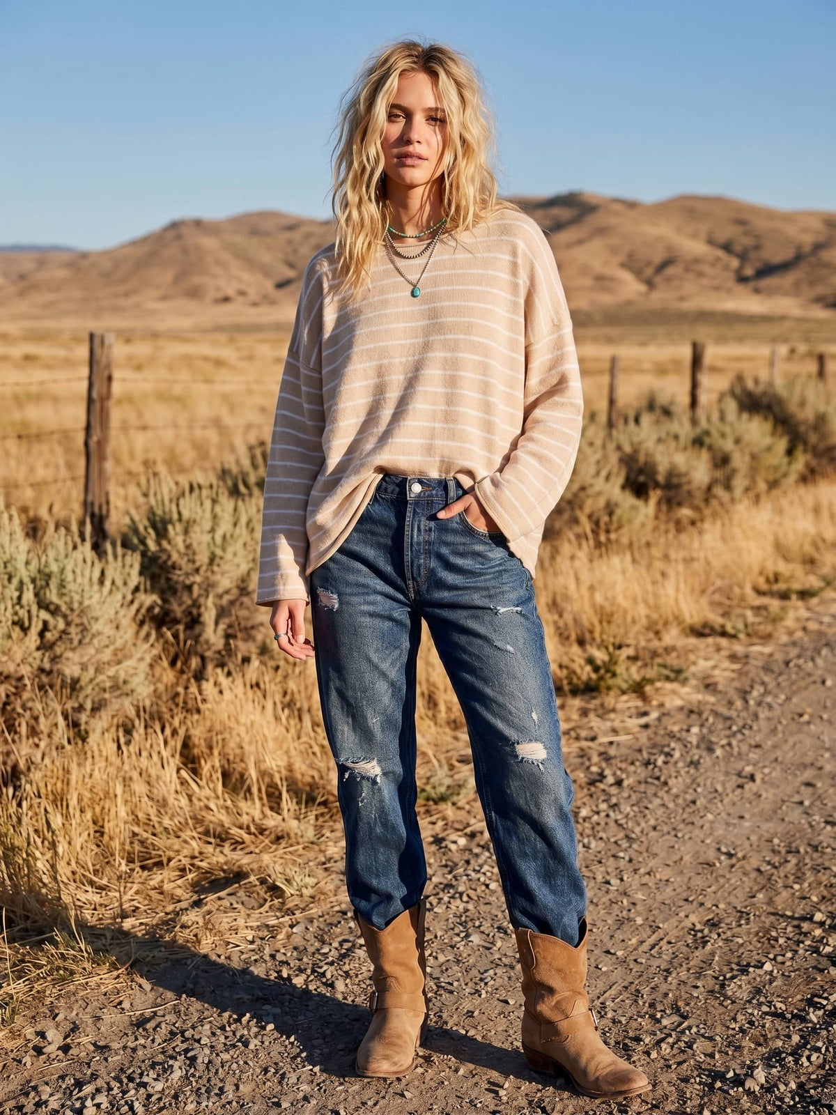 Oversized Lightweight Striped Sweater: Heather Oatmeal