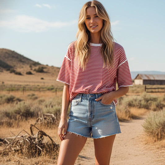 Striped Oversized Knit Top Red