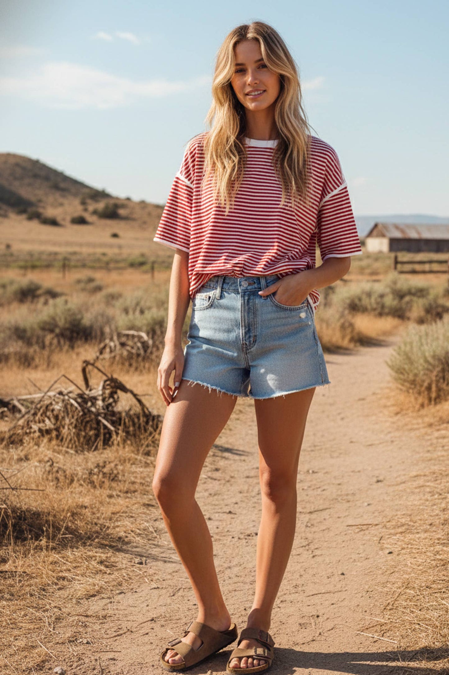 Striped Oversized Knit Top: RED/WHITE