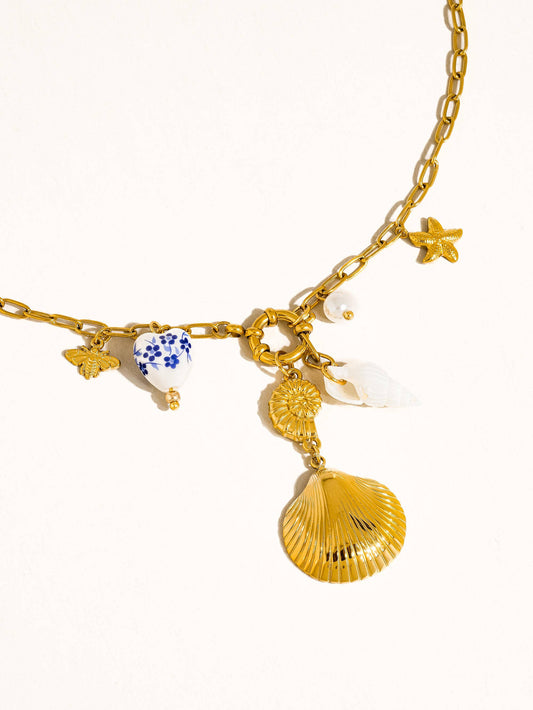 Briar 18K Gold Shell Ceramic Charm Necklace