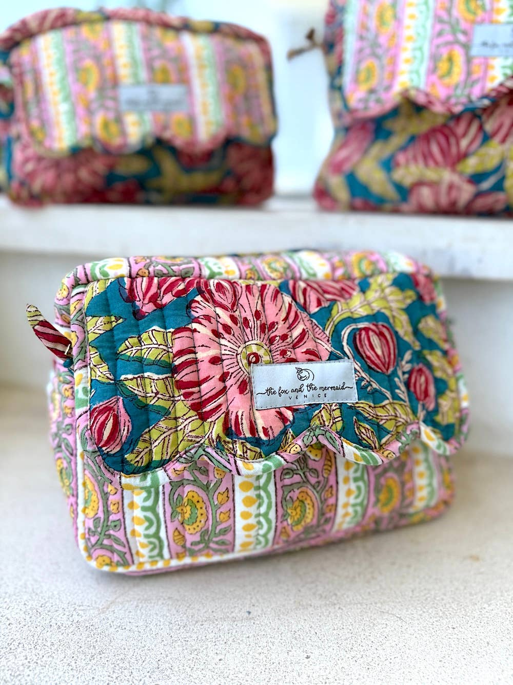 Large Block Printed Travel Bag Pink Teal