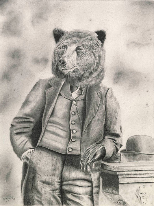 Postcard Bear Pencil Drawing