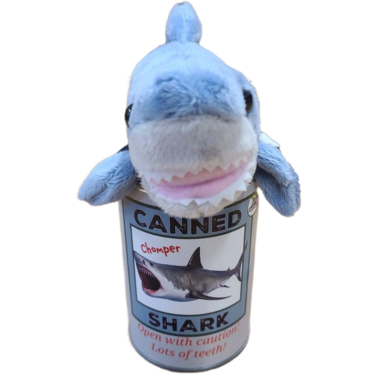 Canned Shark | Stuffed Animal Plush w/Jokes | Unique Gift: Pop Top Lid