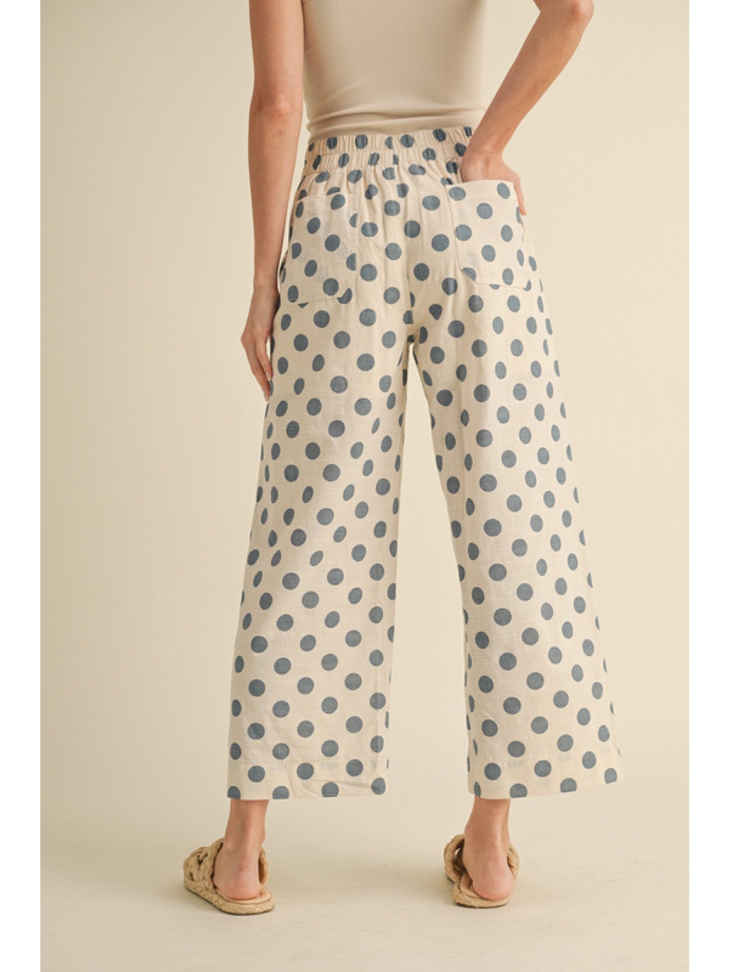 Polka Dot Print Wide Leg Pants- Blue
