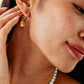 Love Hoop Earrings with Heart Charm - Gold