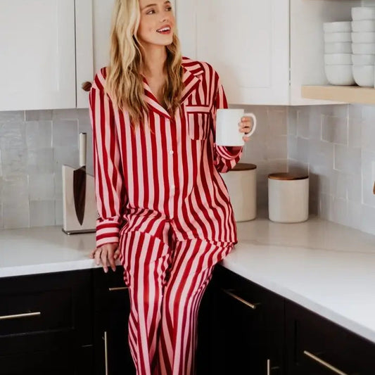 Blush Striped Satin Pajama Set