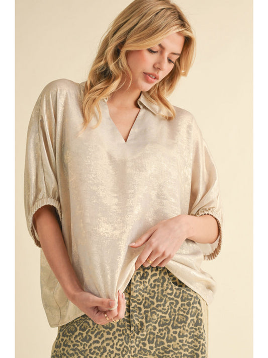 Metallic Top with Dolman Sleeves Pearl