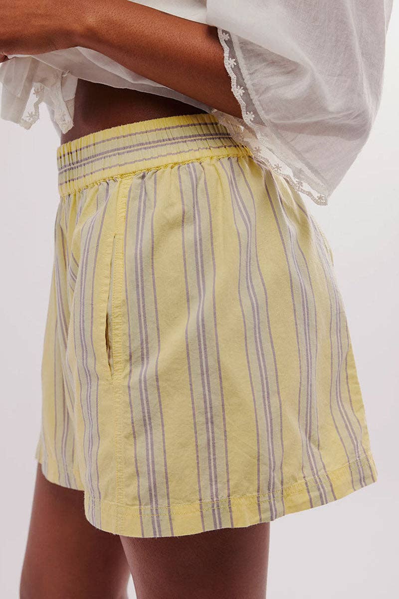 Striped Elastic Waist Casual Shorts: Yellow