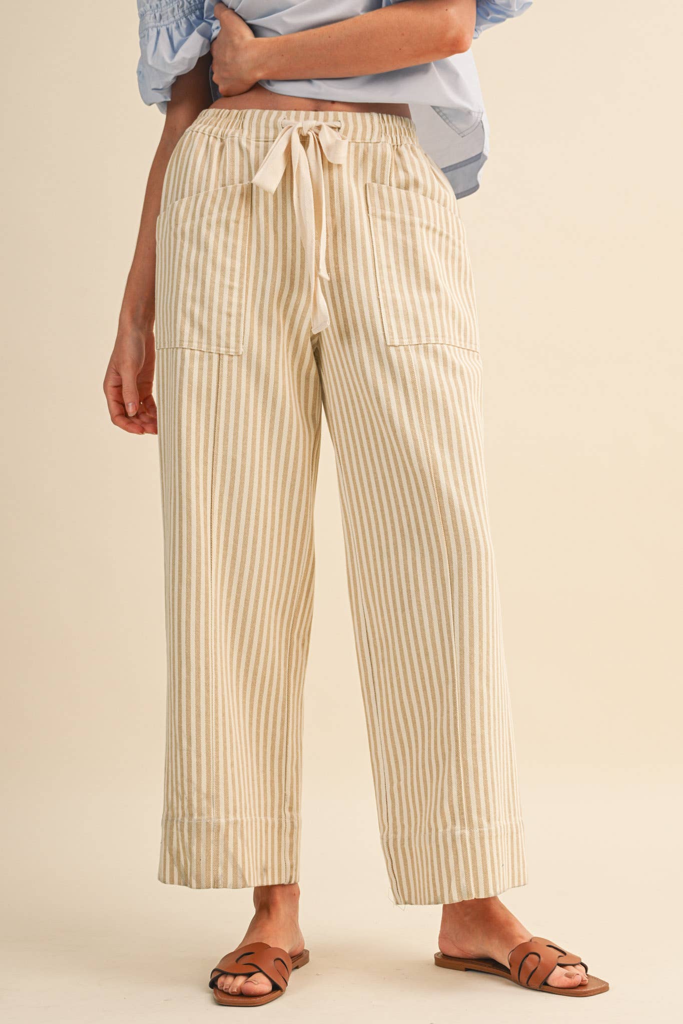 Striped Wide Leg Drawstring Pant