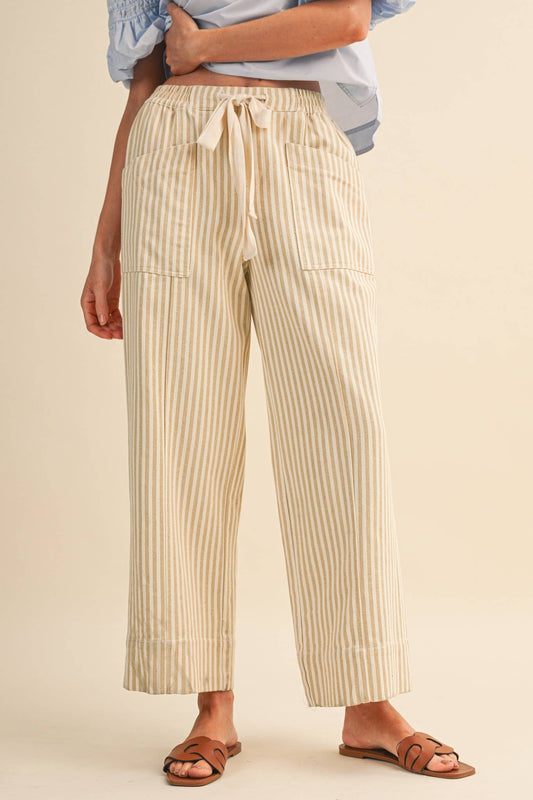 Striped Wide Leg Drawstring Pant