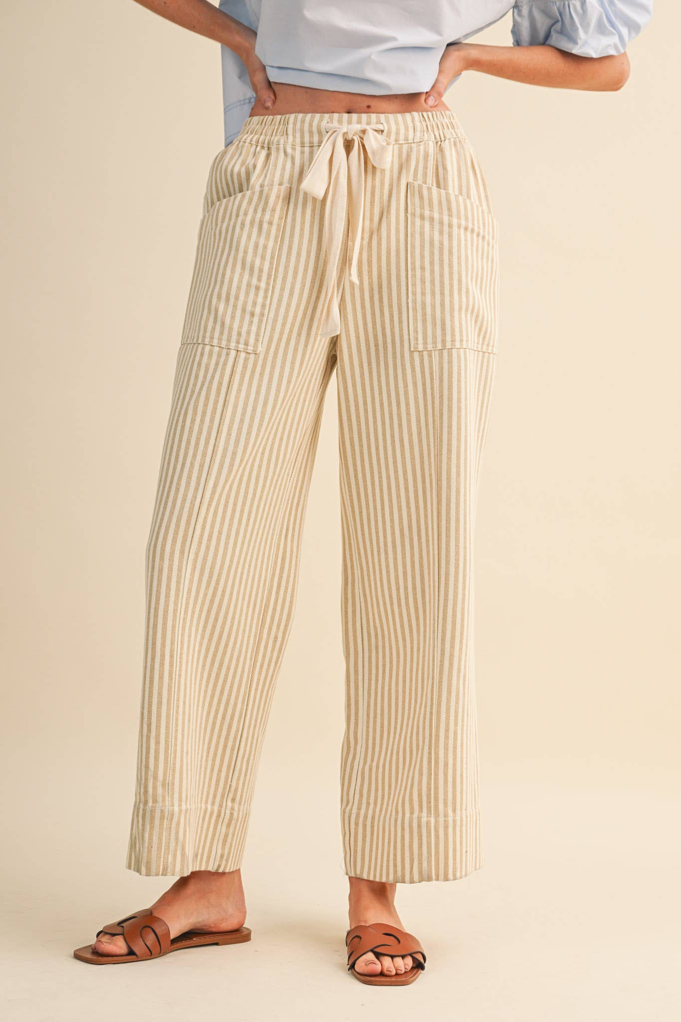 Striped Wide Leg Drawstring Pant