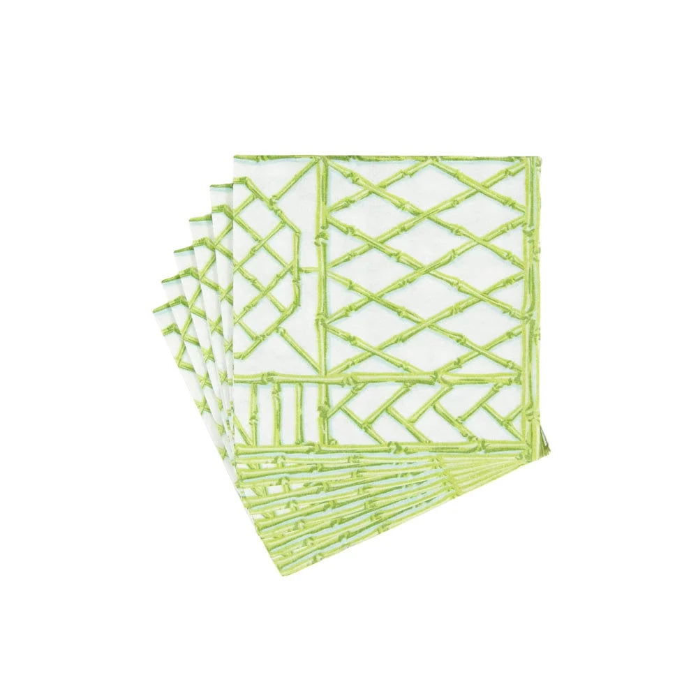 Bamboo Screen Moss Green-Paper Linen Cocktail Napkin