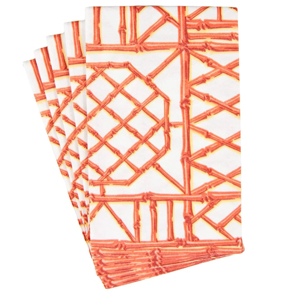 Bamboo Screen Coral-Paper Linen Guest Towels