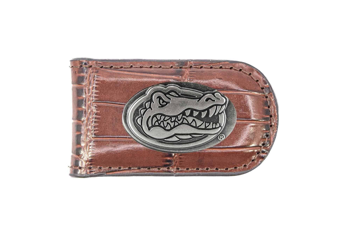 Florida Gators Leather Magnetic Money Clip Wallet: Croc Brown