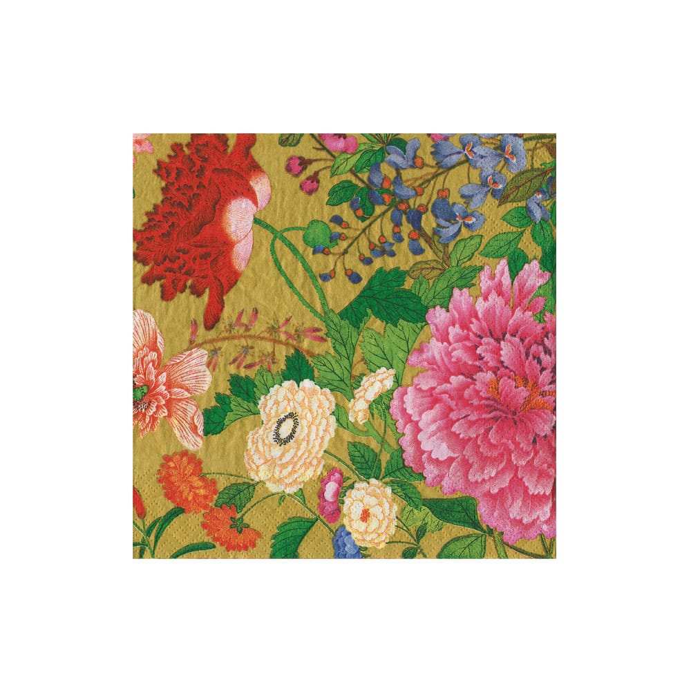 A Profusion Of Flowers 2 Gold Cocktail Napkin