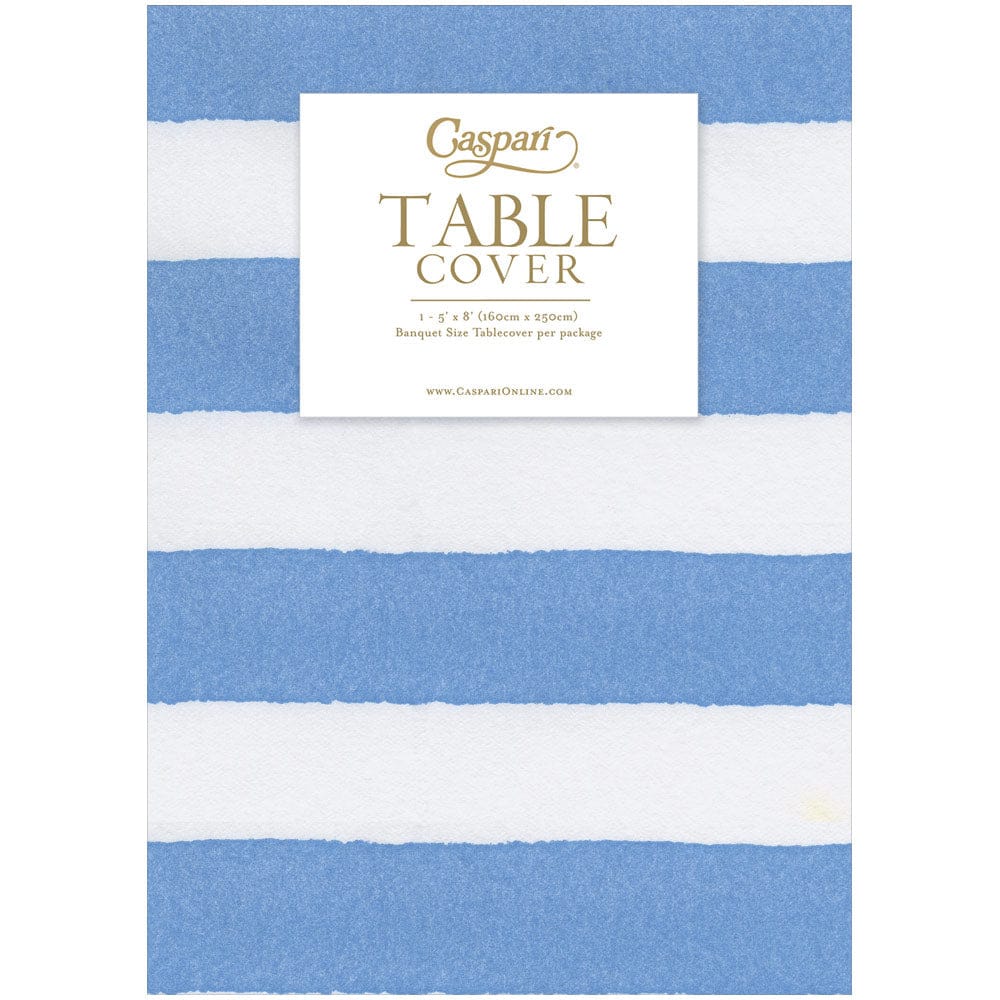 Cafe Stripe Blue Printed Paper Linen Table Cover