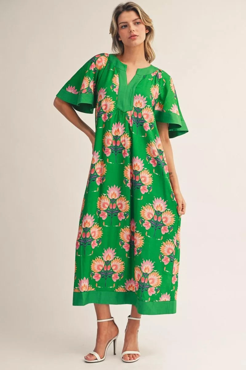 Green Floral Midi Dress