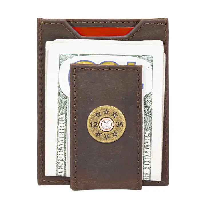 Shotshell Magnetic Leather Slim Wallet Brown