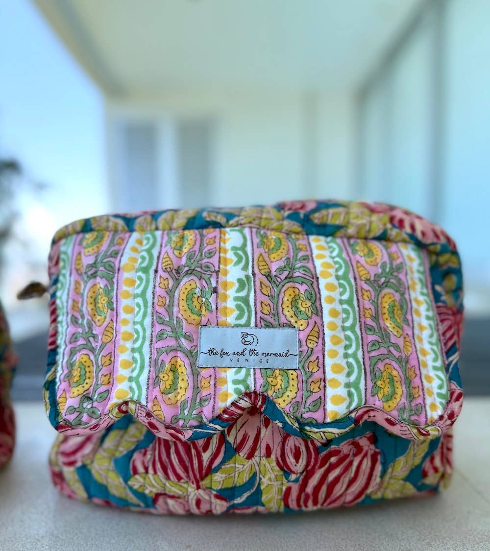 Large Block Printed Travel Bag Pink Teal