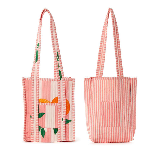 Orange Grove Cotton Block Printed Reversible Mini Tote