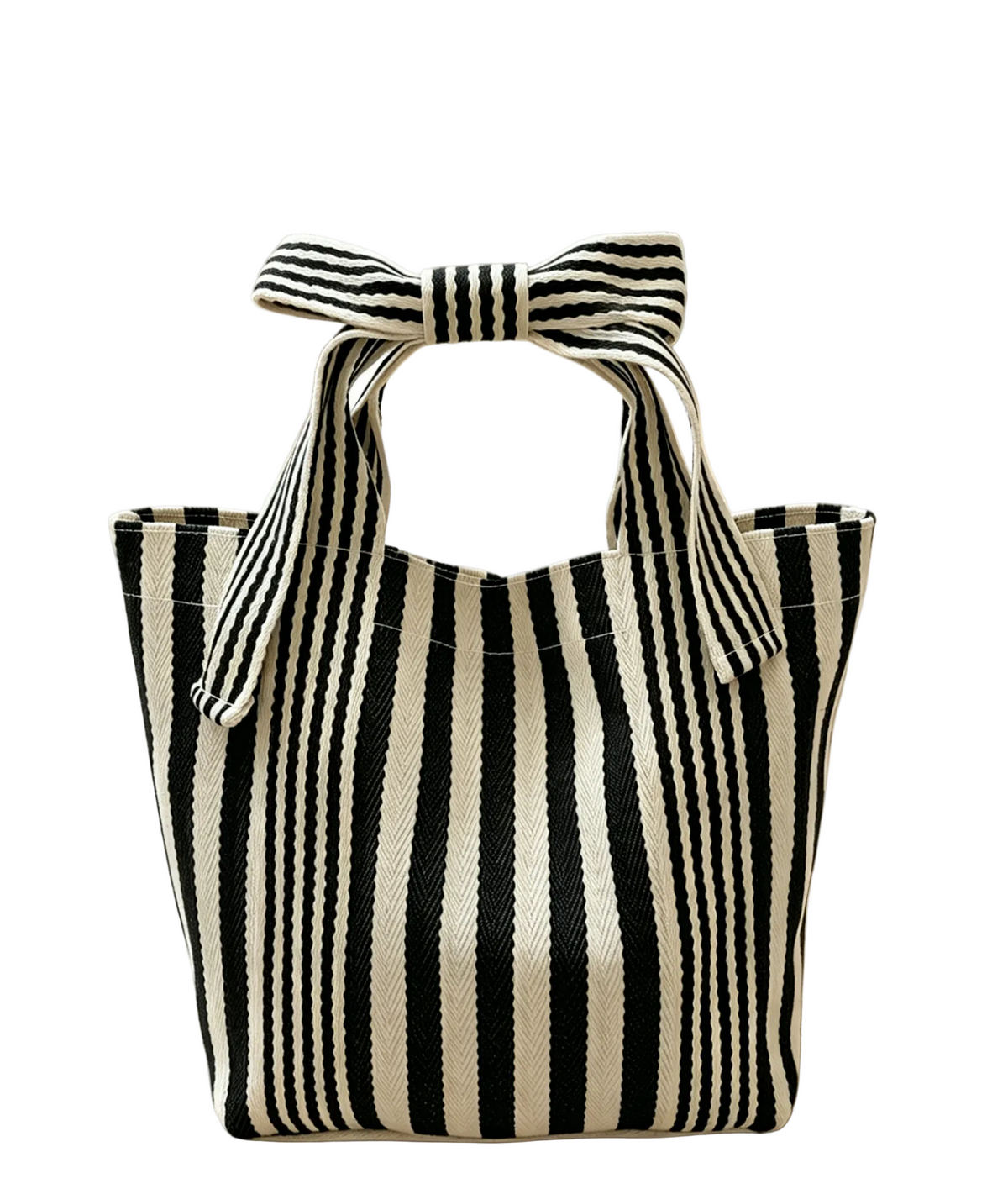 Canvas Striped Tote Bag Bow Handbag