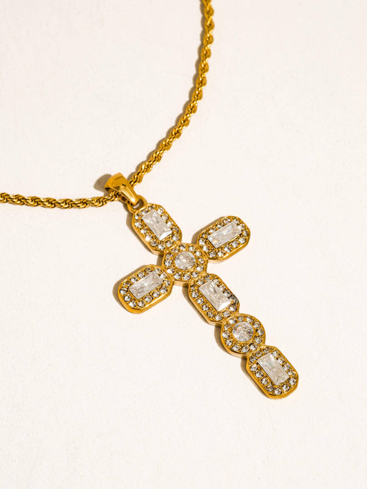 Belrose 18K Gold Non-Tarnish CZ Cross Necklace Gold