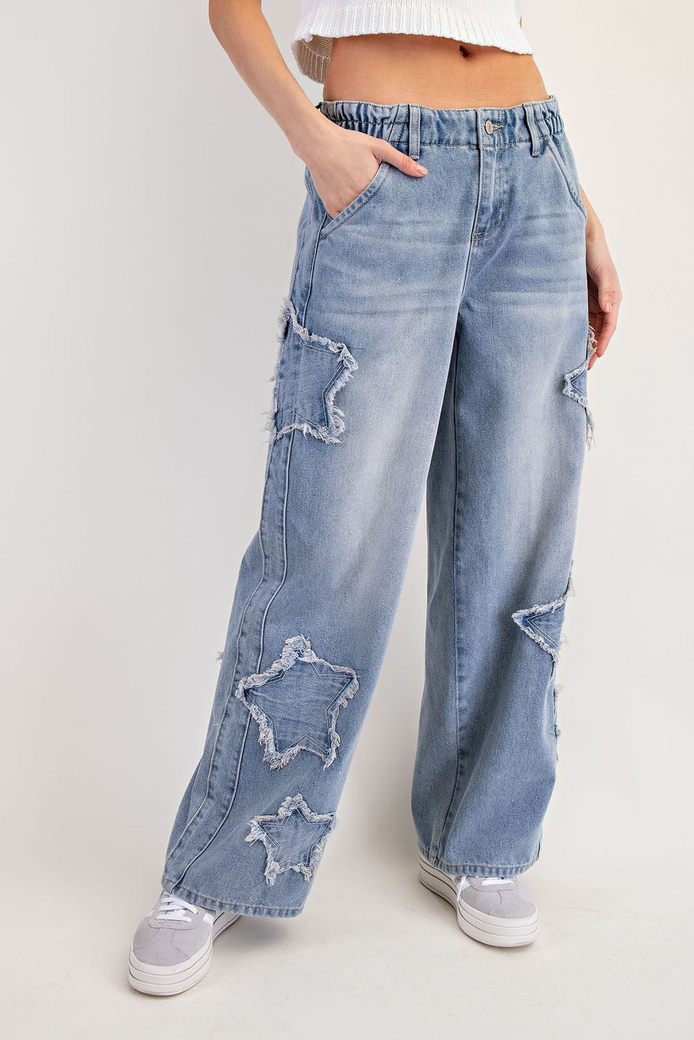 Distressed Star-Patched Jeans